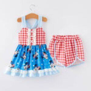 4th of July Cartoon Character Print Plaid Cute Girls Outfits Set NW T Boutique